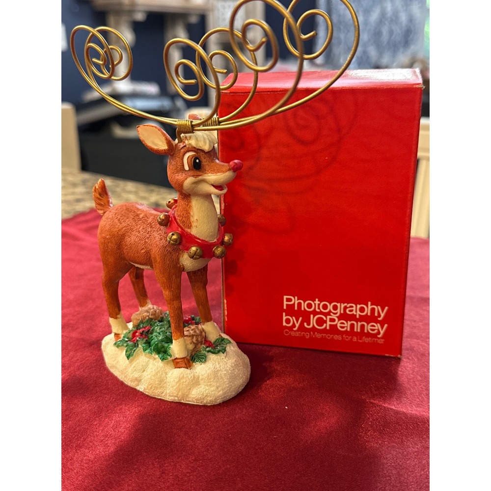 Rudolph Red-Nosed Reindeer Photo Tree Figurine JCPenney Christmas Card Holder